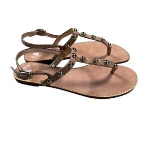 Lilly Pulitzer Rita Sandals Womens 6 Gold T-Strap Studded Ankle Strap Summer